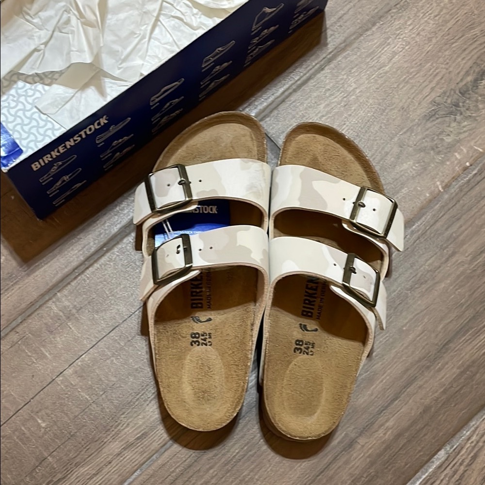 Birkenstock White Camo Arizona Double-Buckle Sandals